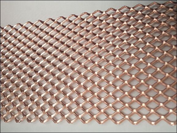 Decorative copper mesh sheet cladding, diamond pattern, expanded